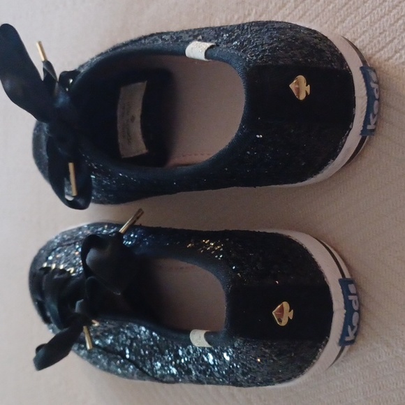 Kate Spade New York x Keds sz 6/36 Black Glitter Low-Top Ribbon Lace-up Sneakers - Picture 4 of 6